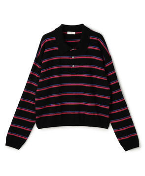 カシミヤシルク ボーダーポロプルオーバー