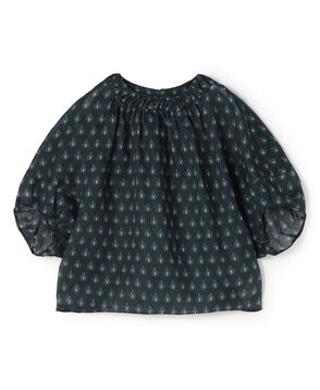 コットンリネンプリント パフスリーブブラウス