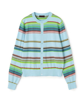 コットンカシミヤマルチボーダー クルーネックカーディガン