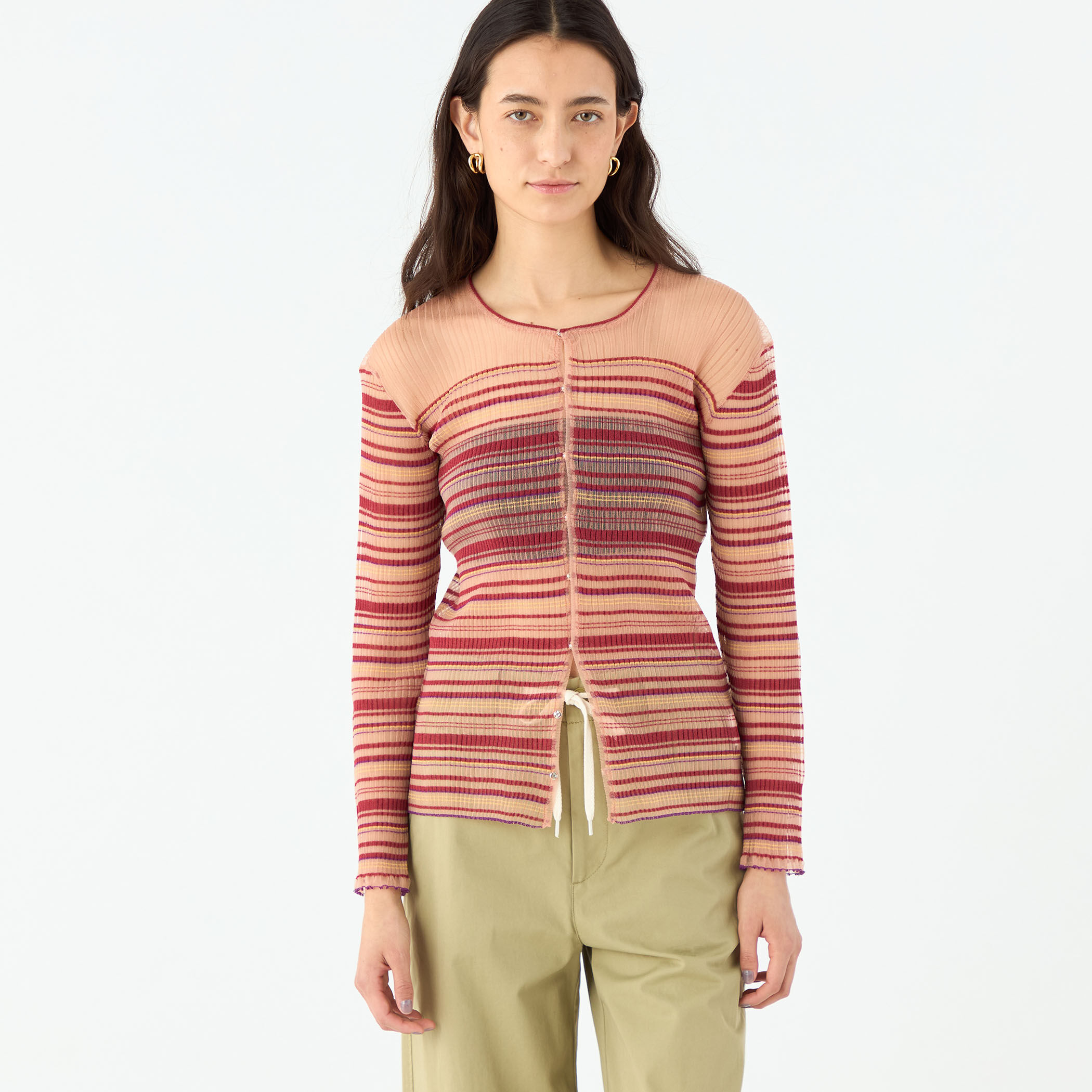 シアーボーダー クルーネックカーディガン｜トゥモローランド 公式通販