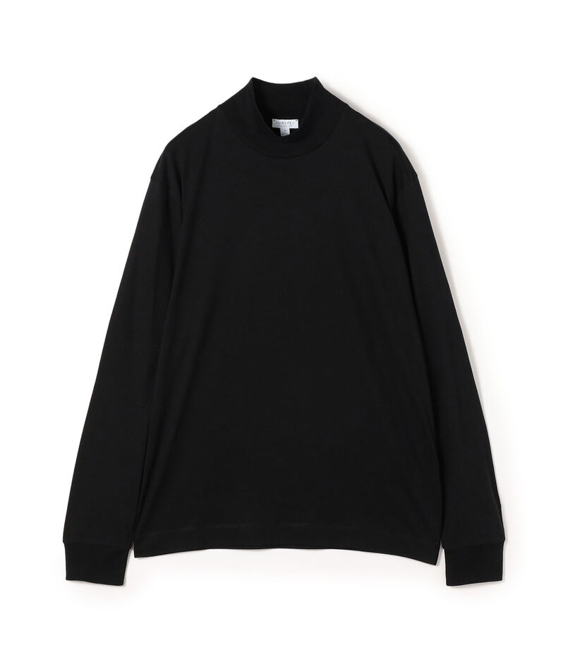 SUNSPEL ブラッシュドコットン ロングスリーブ モックネックTシャツ
