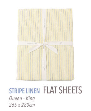 ストライプリネン フラットシーツ（クイーン～キング）