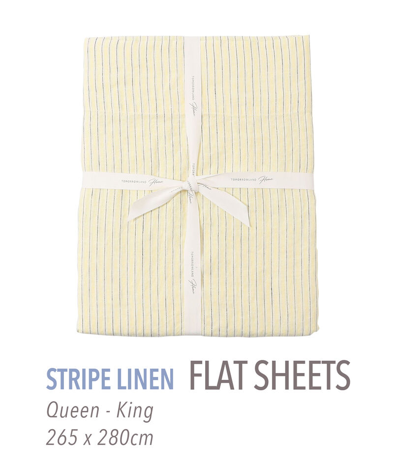 ストライプリネン フラットシーツ（クイーン～キング）