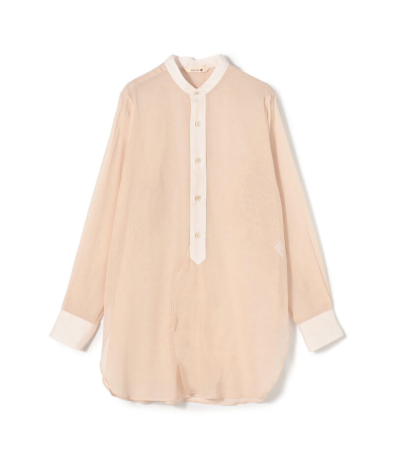 コットンオーガンジー バンドカラーコンビシャツ