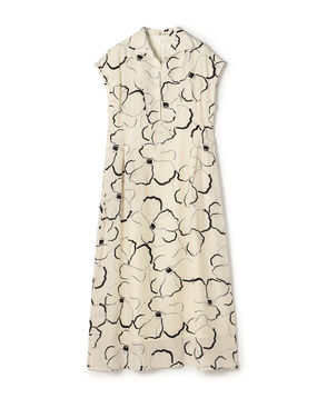 ドローイングフラワープリント スキッパーカラーワンピース