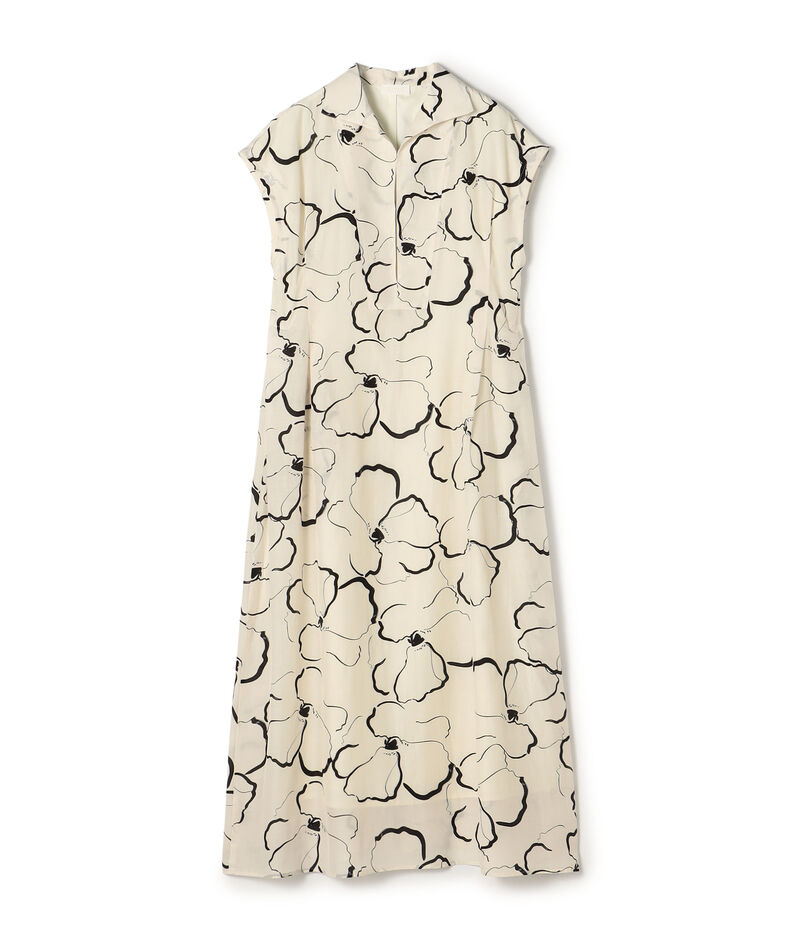 ドローイングフラワープリント スキッパーカラーワンピース