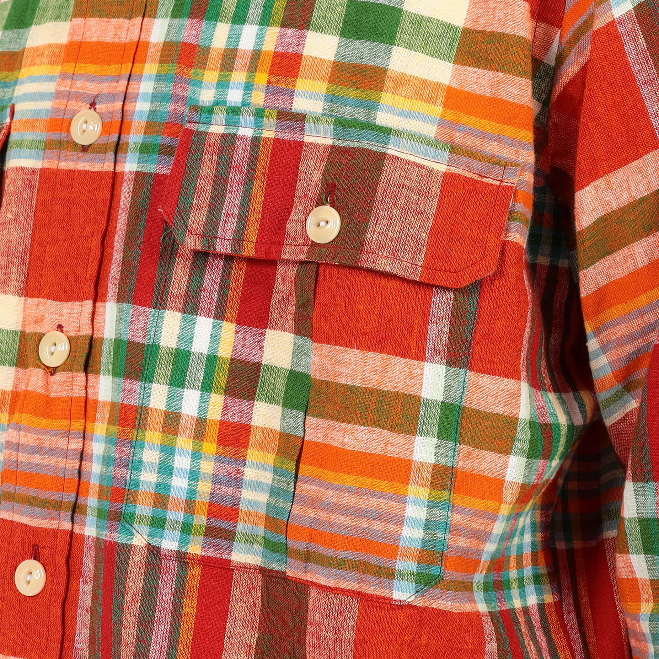 Drake's コットンリネン ダブルポケット レギュラーカラーシャツ