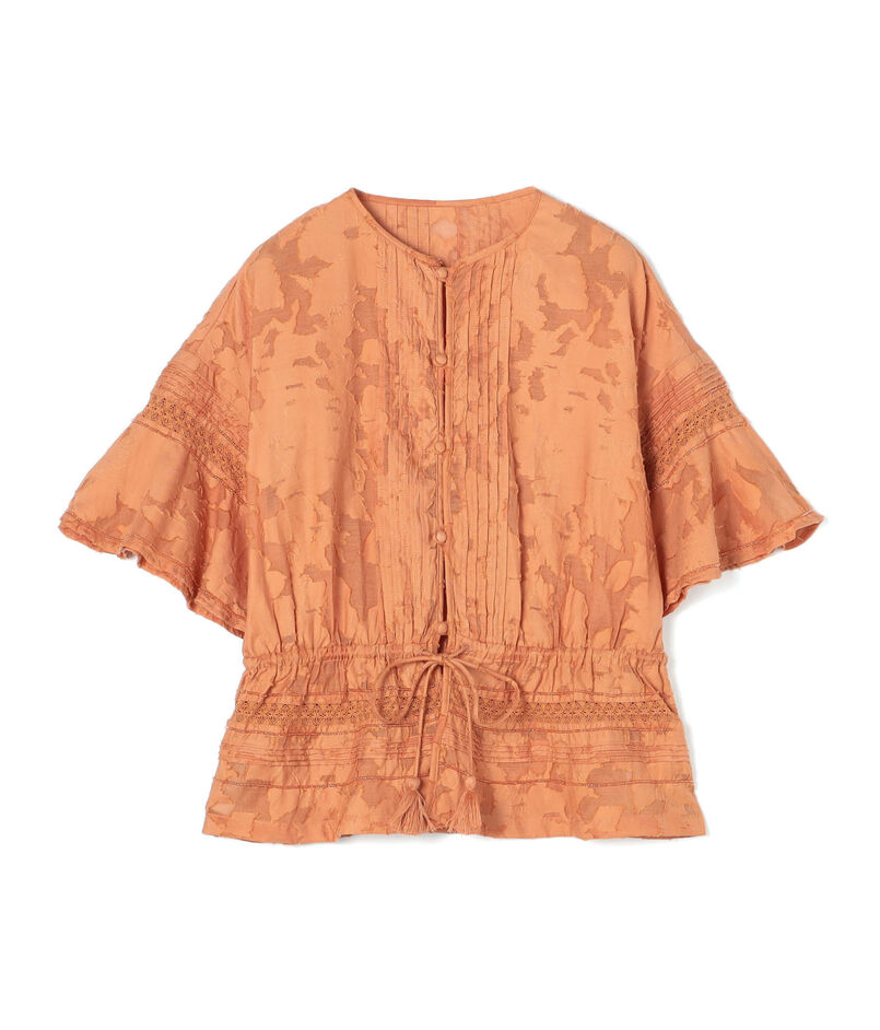 コットンナイロンカットジャカード フレアスリーブブラウス