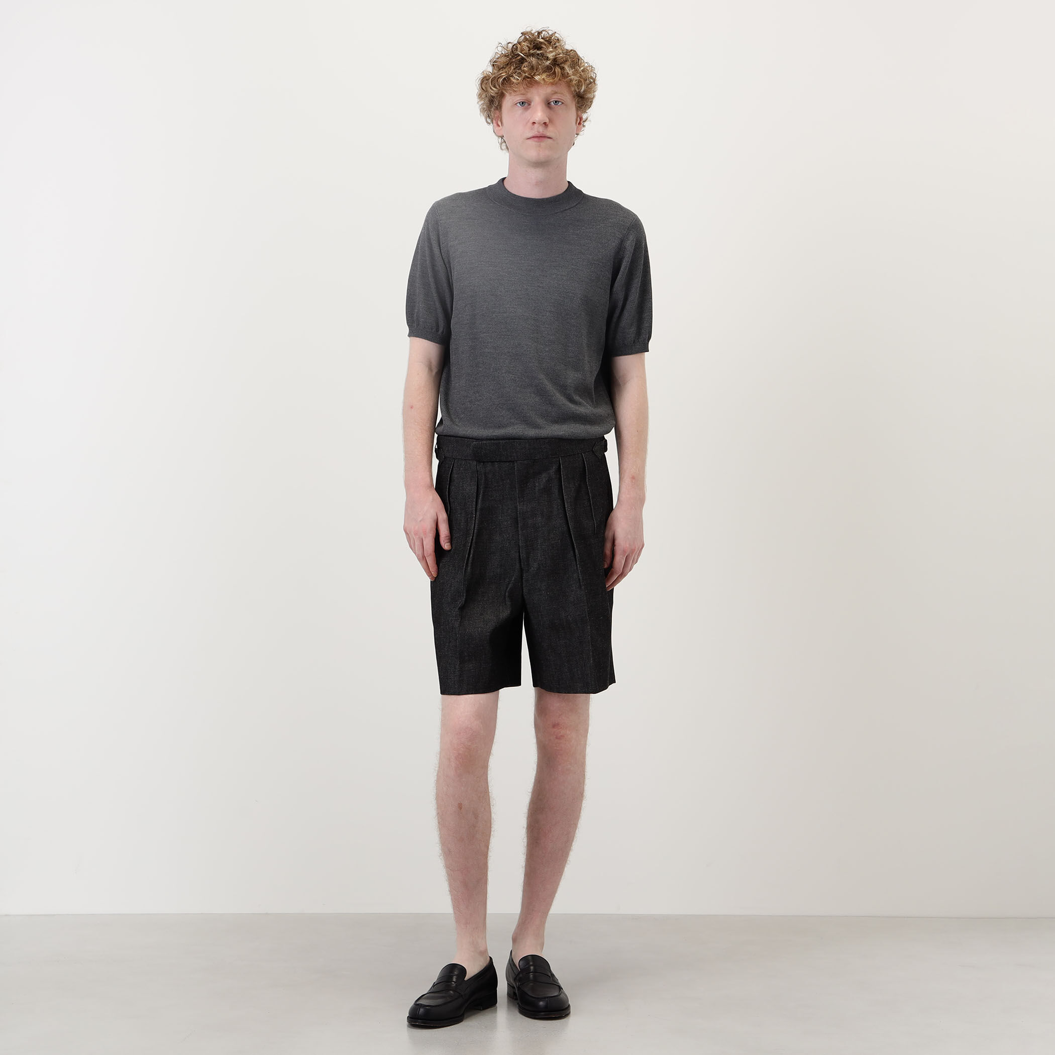FUMIYA HIRANO OXFORD コットンデニム サイドアジャスターショーツ