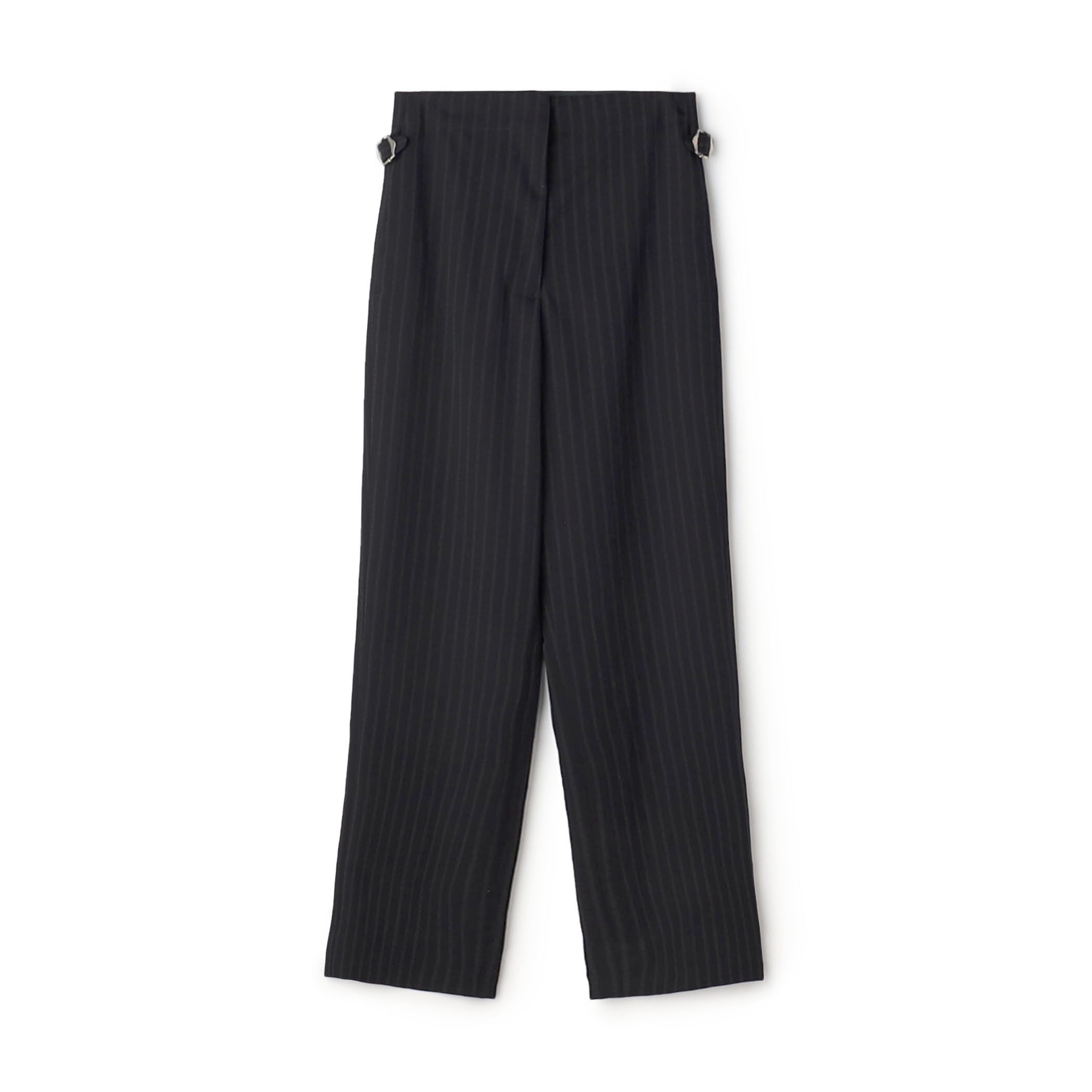 sho5★トゥモローランド パンツスーツ ストライプ L 背抜き ブラック ストライプギャバ ハイウエストストレートパンツ｜トゥモローランド