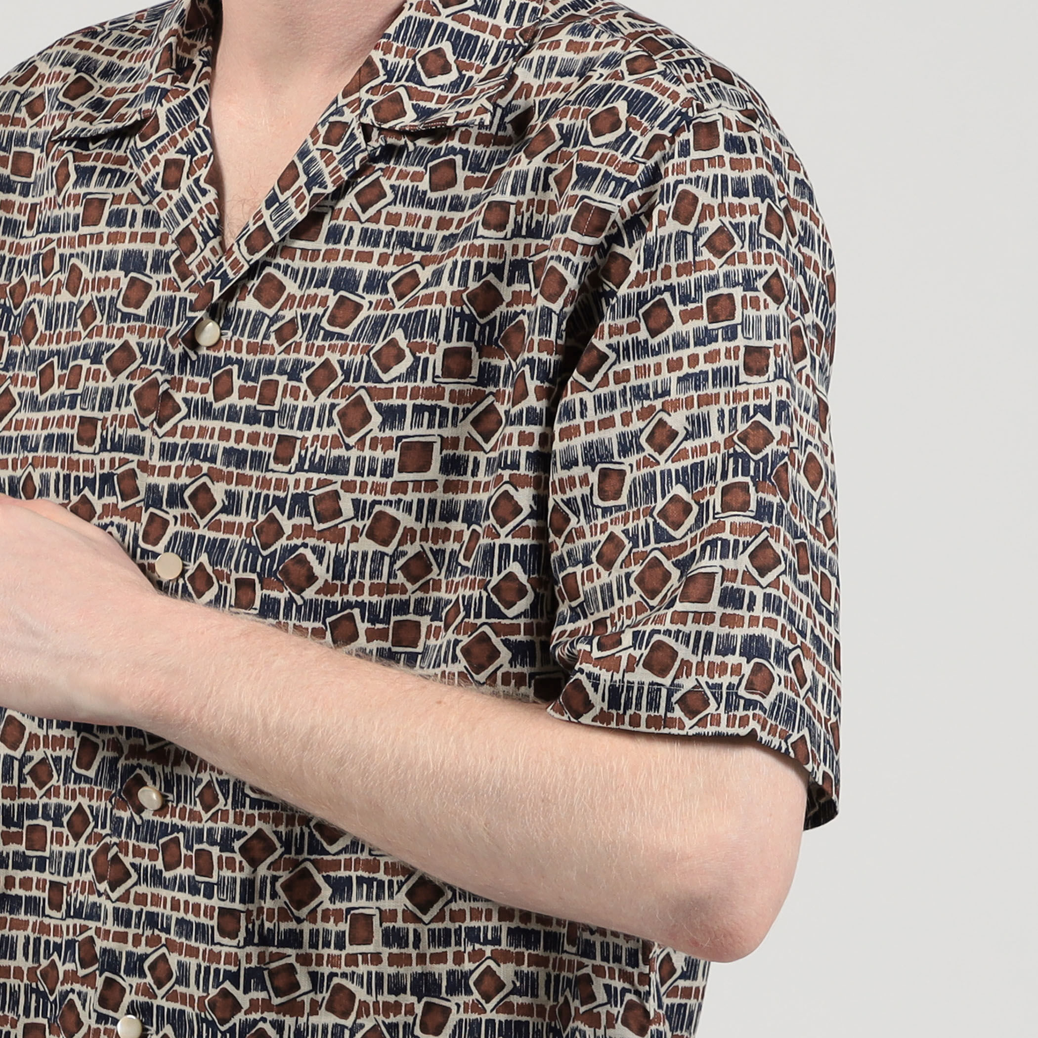 リネン バティック オープンカラーハーフスリーブシャツ