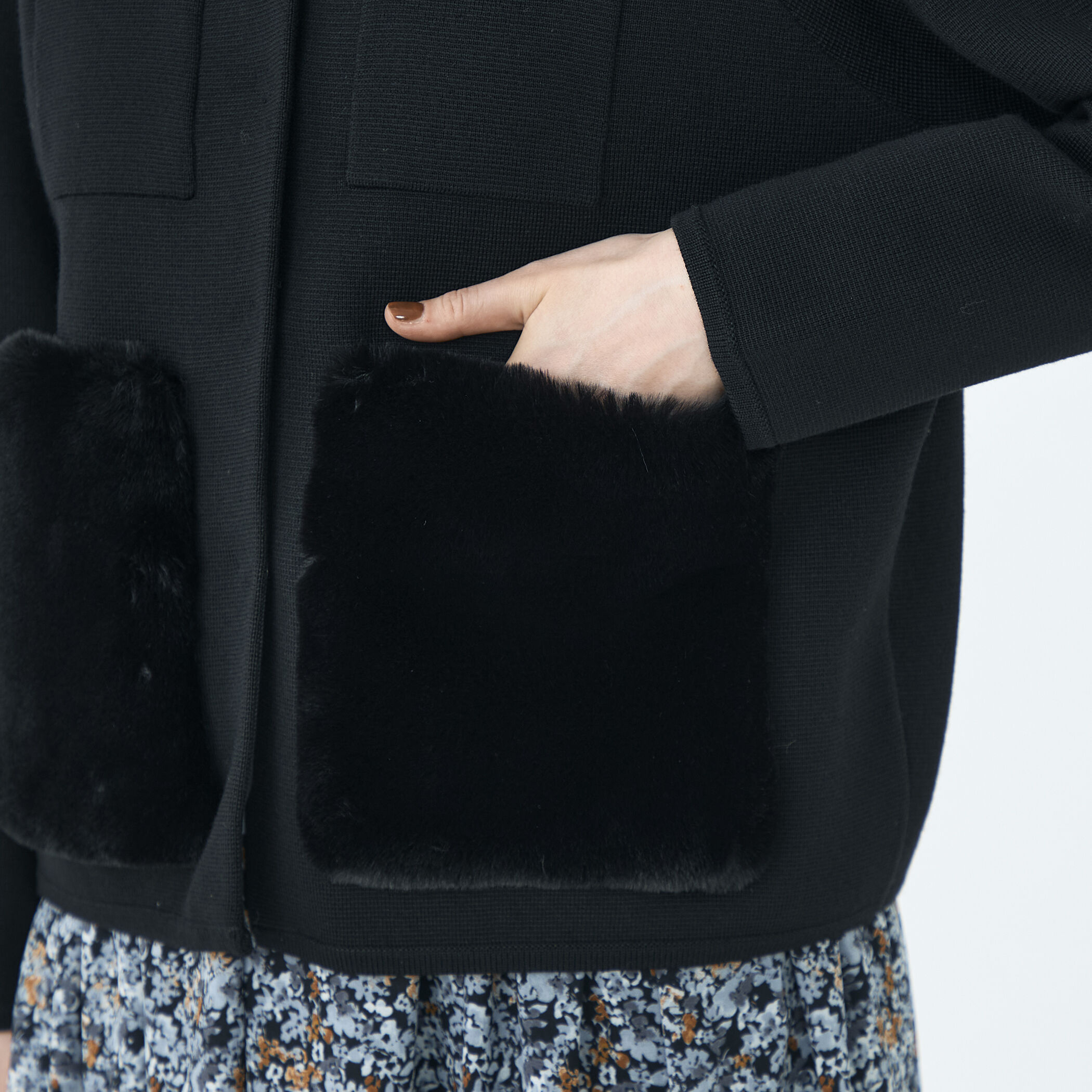 ウールポリエステルミラノリブ 4ポケットカーディガン