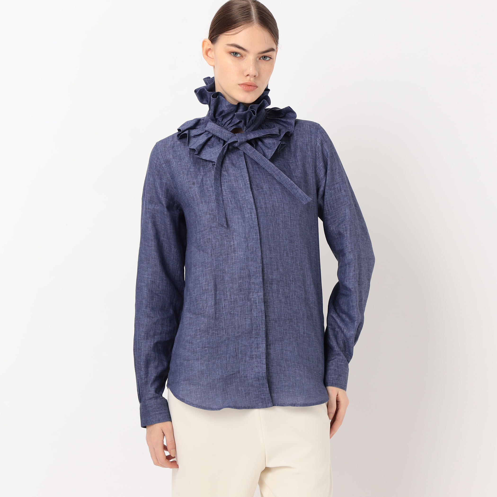 BOURRIENNE PASTEL リネン ラッフルカラーシャツ｜トゥモローランド