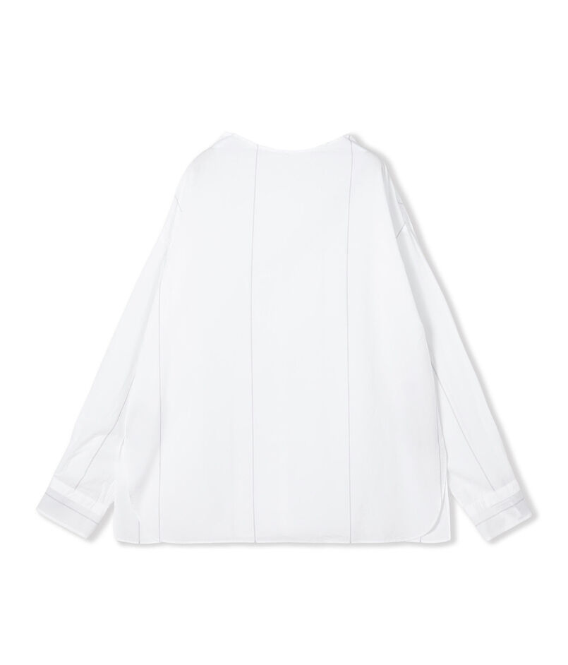 コットン ミドルネックバックボタンシャツ