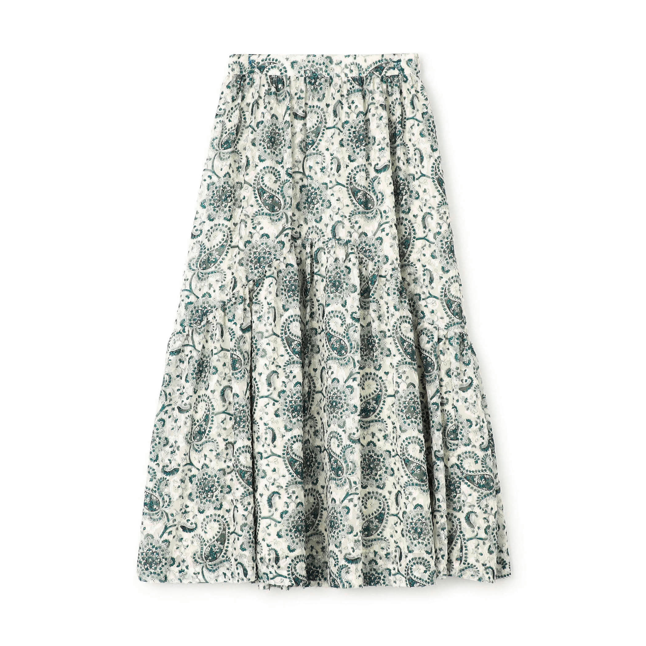 ポリエステルプリント ティアードマキシスカート｜トゥモローランド