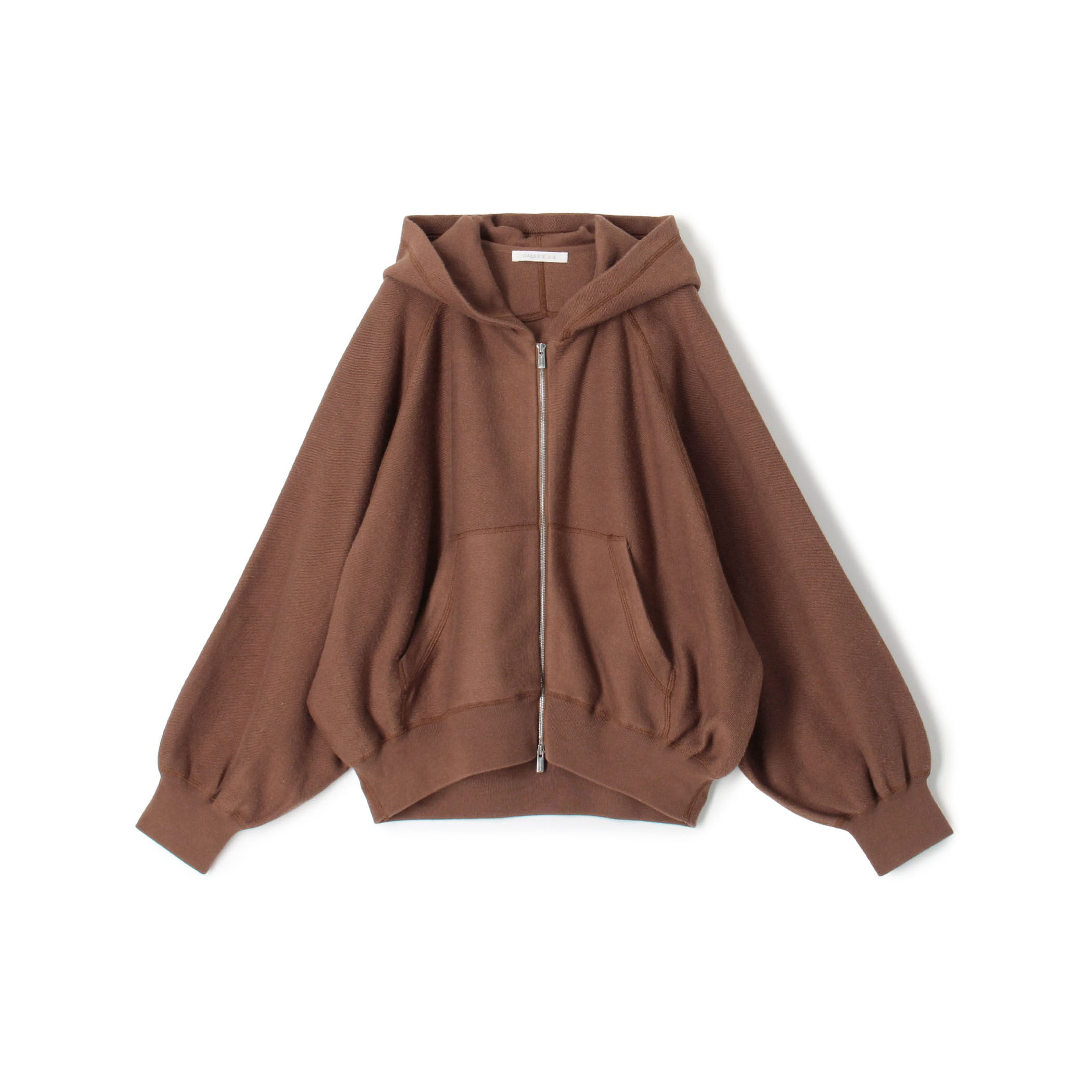 GALLERIE VIE グレー フード付きパーカー コットンナイロンスエットニット ジップアップパーカ