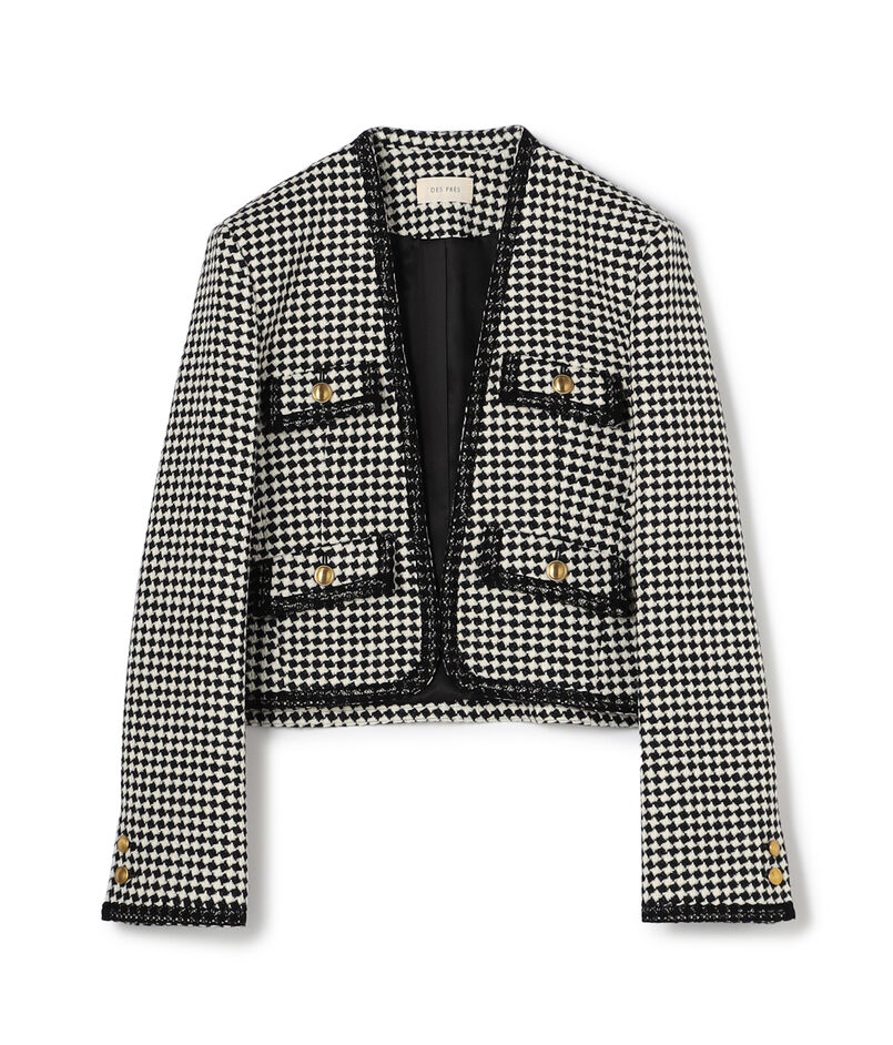 テープヤーンツイード ノーカラーコンパクトジャケット