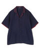 JUPE BY JACKIE Sasim Navy リネン エンブロイダリー オープンカラーシャツ