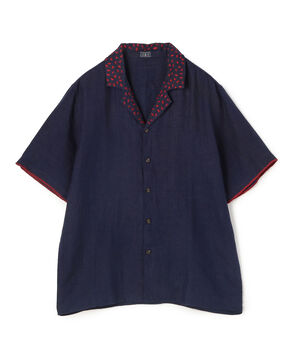 JUPE BY JACKIE Sasim Navy リネン エンブロイダリー オープンカラーシャツ