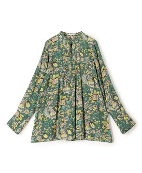 レーヨンプリント ピンタックブラウス