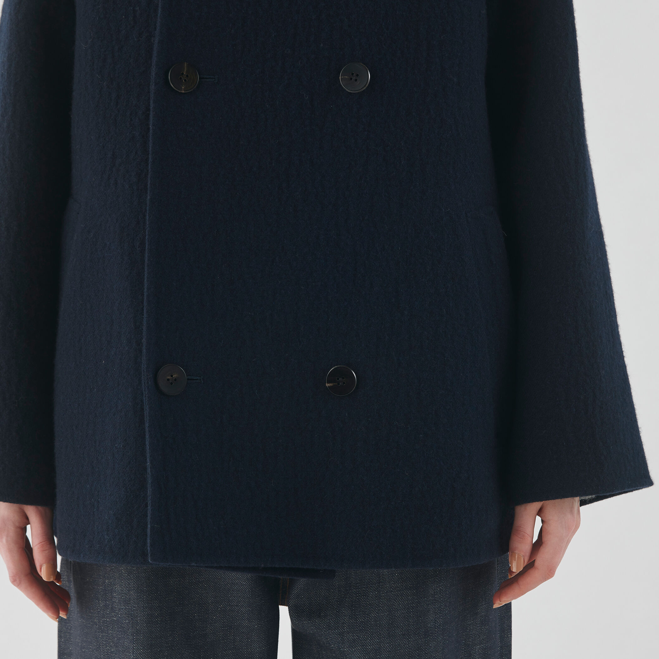 ランダムウール カラーレスショートトレンチコート｜トゥモローランド