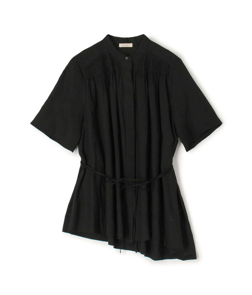 シルクリネンクロス アシンメトリーヘムブラウス