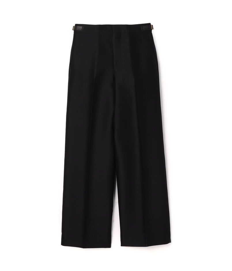シルクウール サイドレザーベルトストレートパンツ