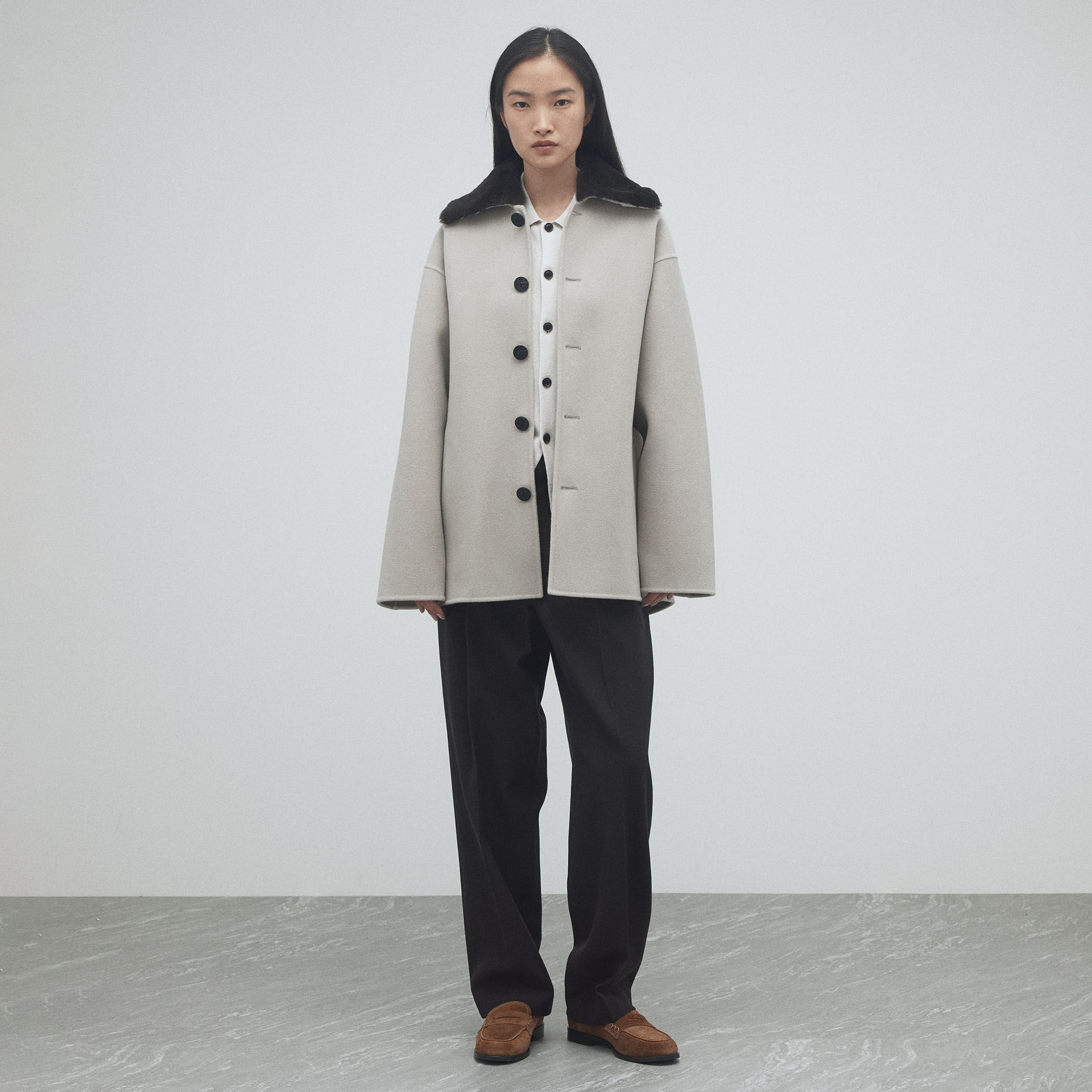 WEB先行予約】ウールカシミヤリバー ファーカラー ショートコート