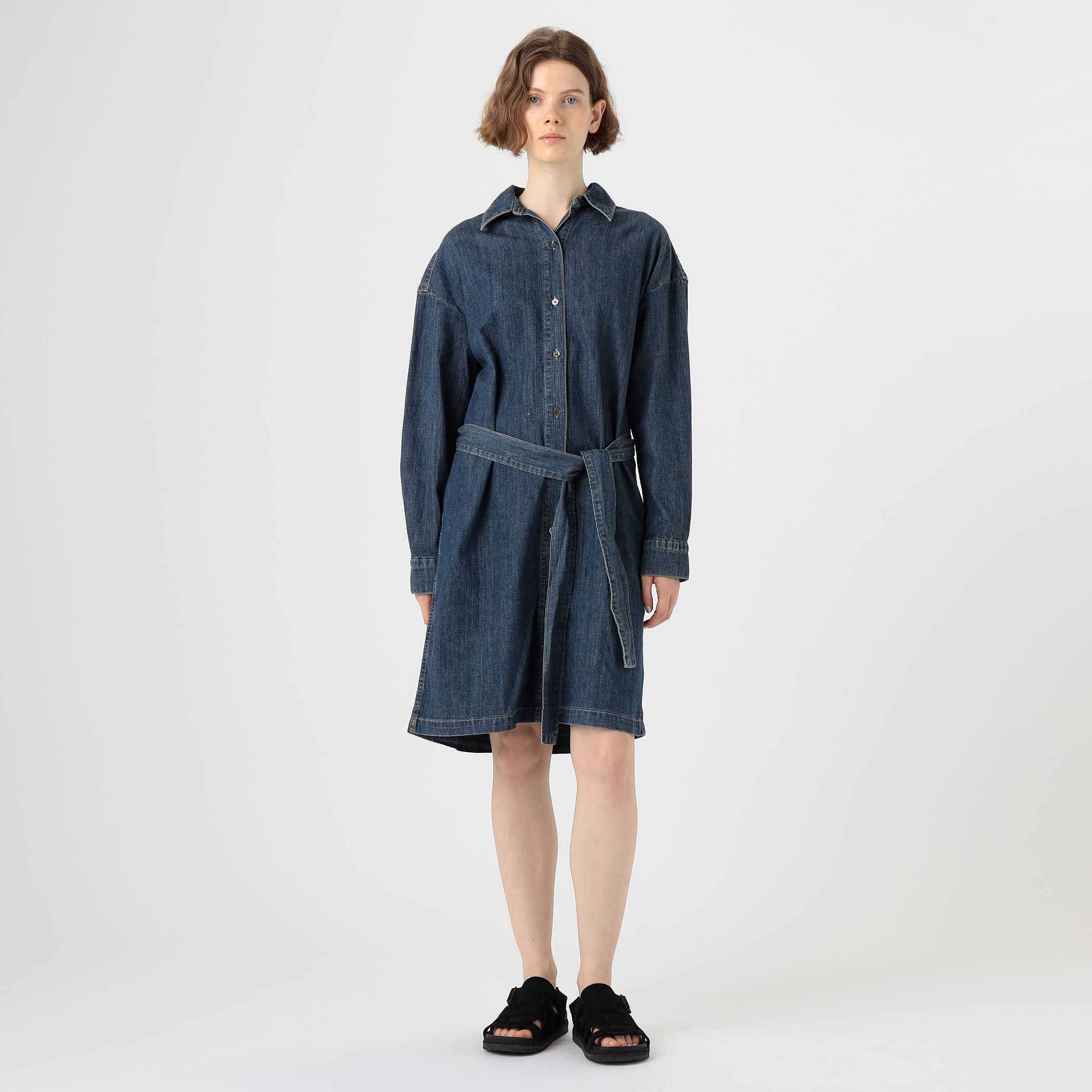 コットンデニム ベルテッドシャツワンピース WCID6947