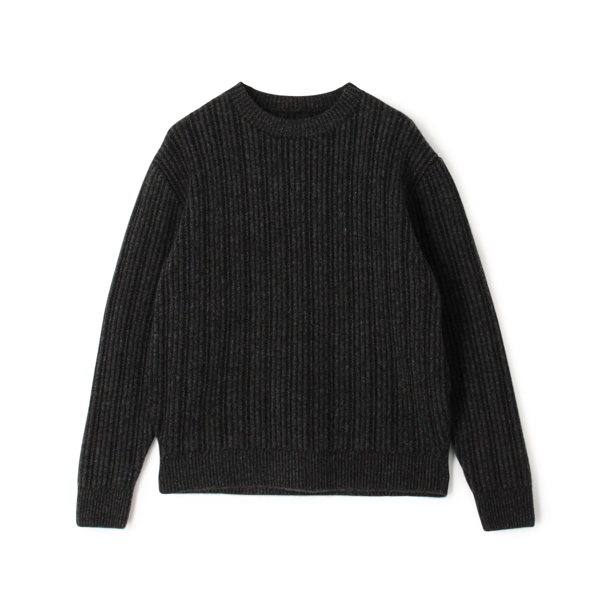 ウールカシミヤシルク リブクルーネックプルオーバーニット