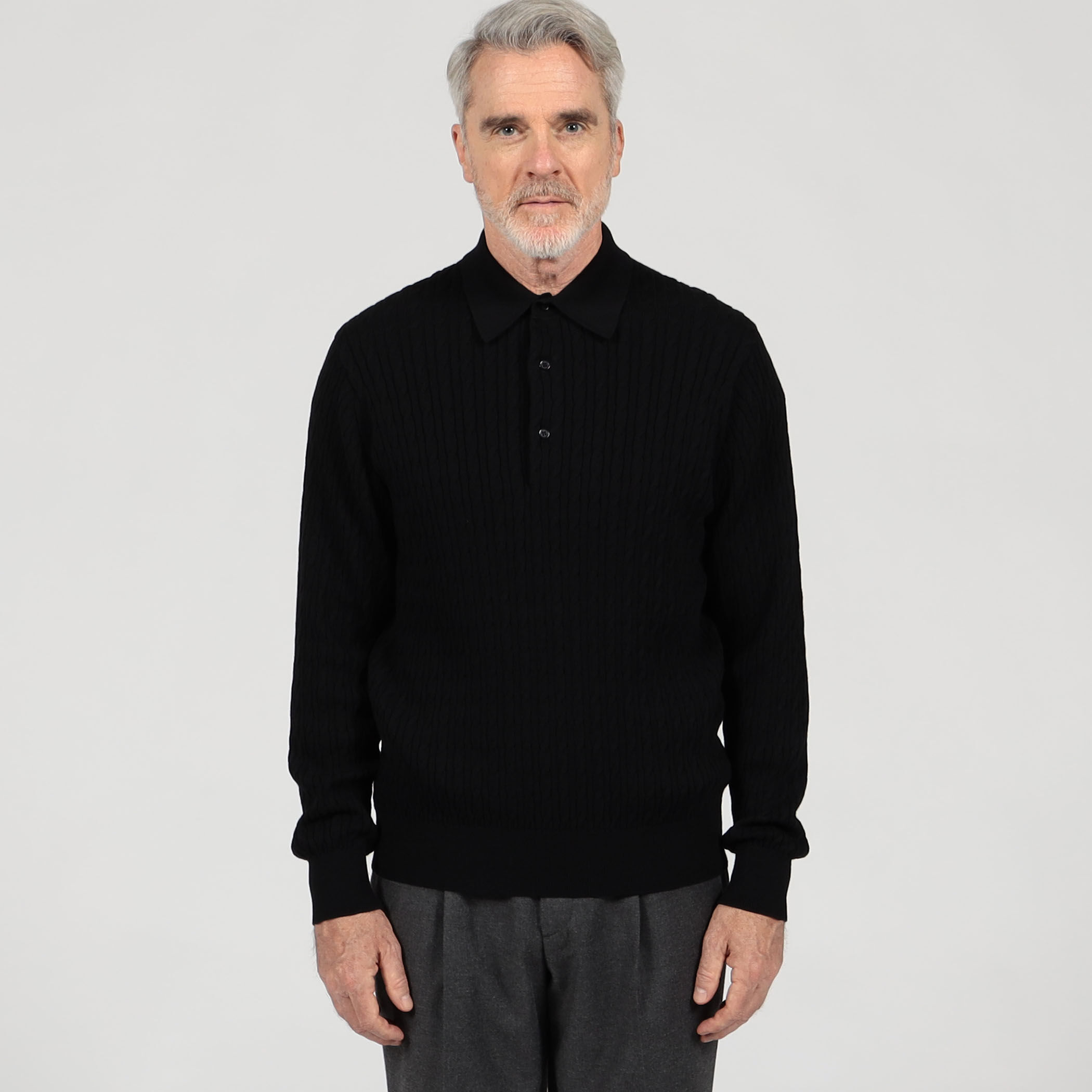 コットンシルク ポロカラー ケーブルニット｜トゥモローランド 公式通販