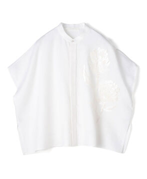 【WEB先行予約】リブコンビフレンチリネンエンブロイダリー バンドカラーシャツ