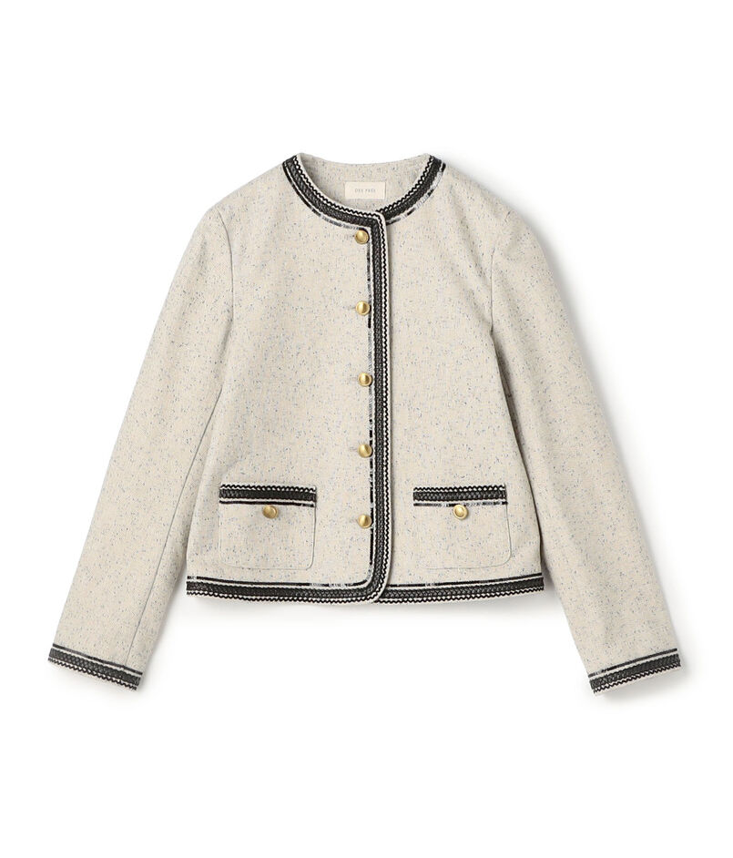 メランジツイル クルーネックコンパクトジャケット