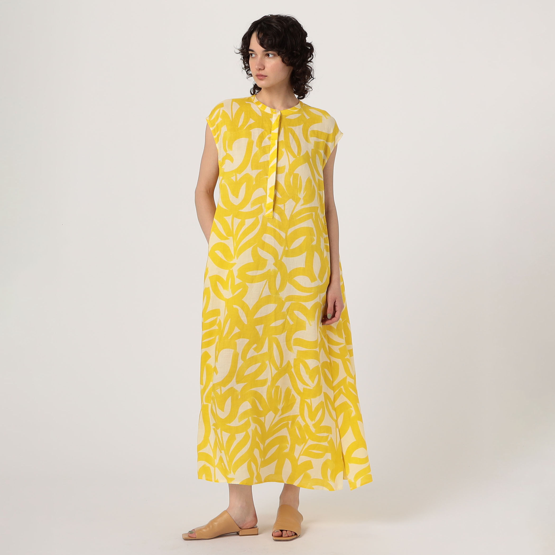 完売品　トゥモローランド WRITEWELL フレンチスリーブドレス 麻　M セール】 WRITEWELL TENT LINE フレンチスリーブドレス （ロング