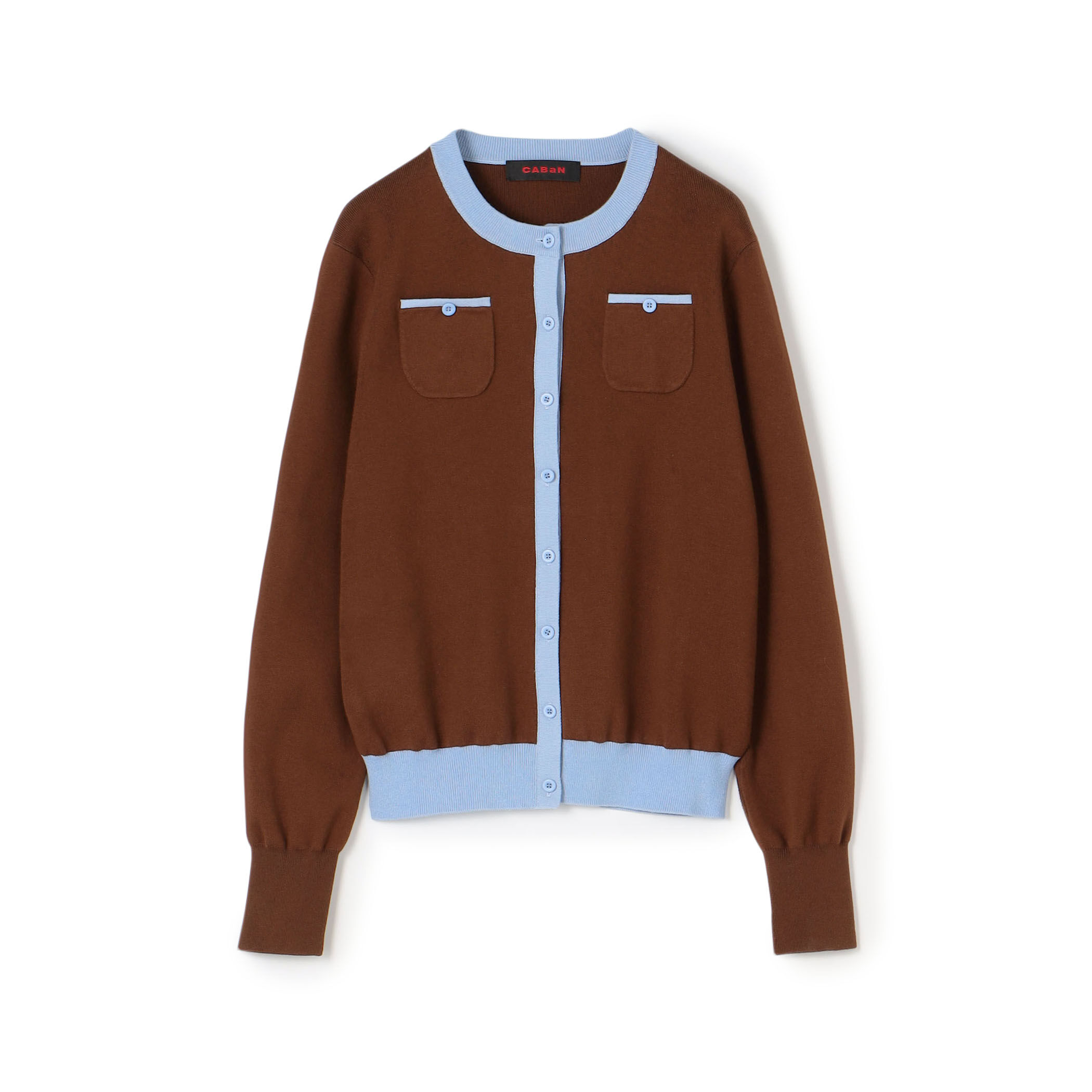 コットンカシミヤ バイカラークルーネックカーディガン