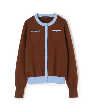 コットンカシミヤ バイカラークルーネックカーディガン