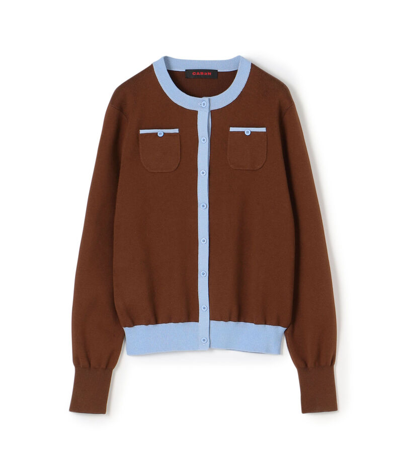 コットンカシミヤ バイカラークルーネックカーディガン