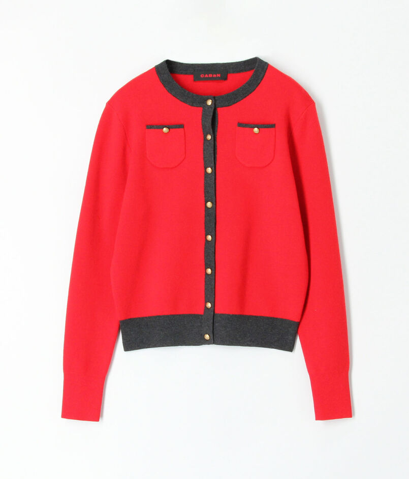 ■CABaN コットンカシミヤ バイカラークルーネックカーディガン