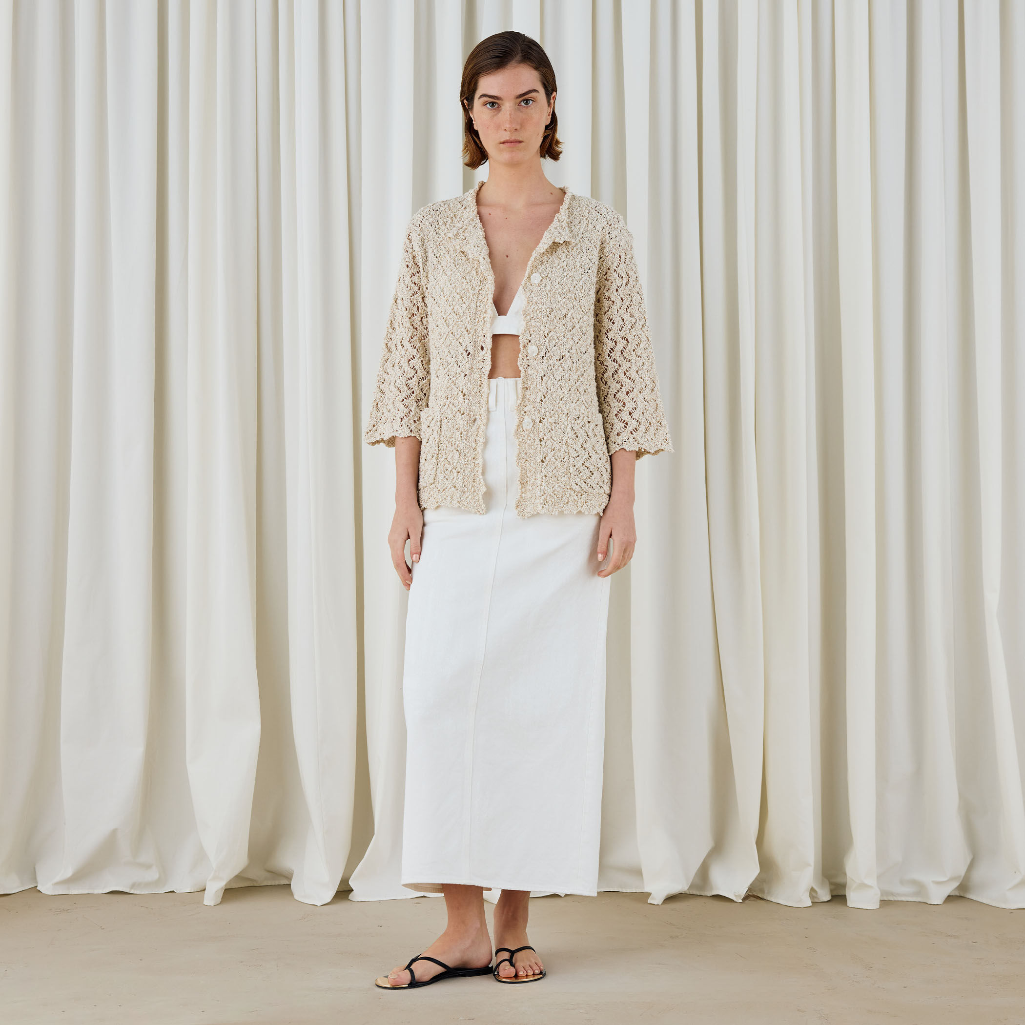 ペインティングホワイトデニム ブラレット付きマキシスカート