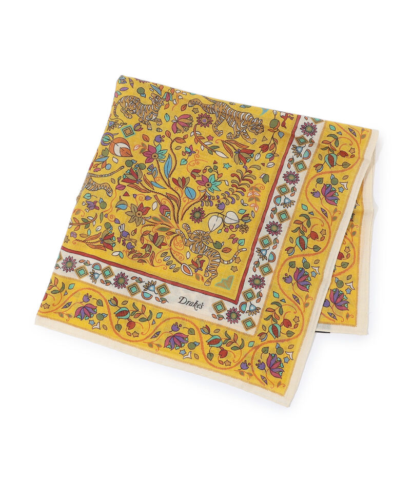 Drake's TIGER GARDEN PRINT BANDANA ウールシルクプリントスカーフ