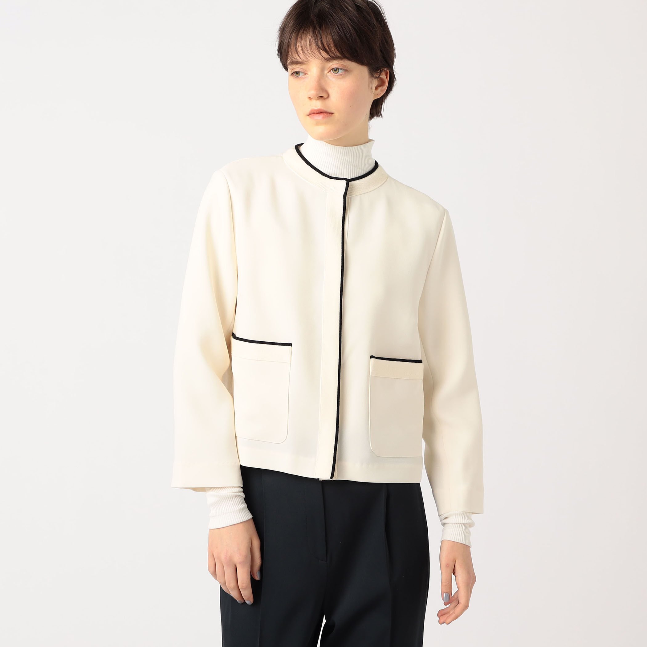 超ポイントアップ祭 □ニットコンビダブルクロス クルーネックジャケット ジャケット・アウター