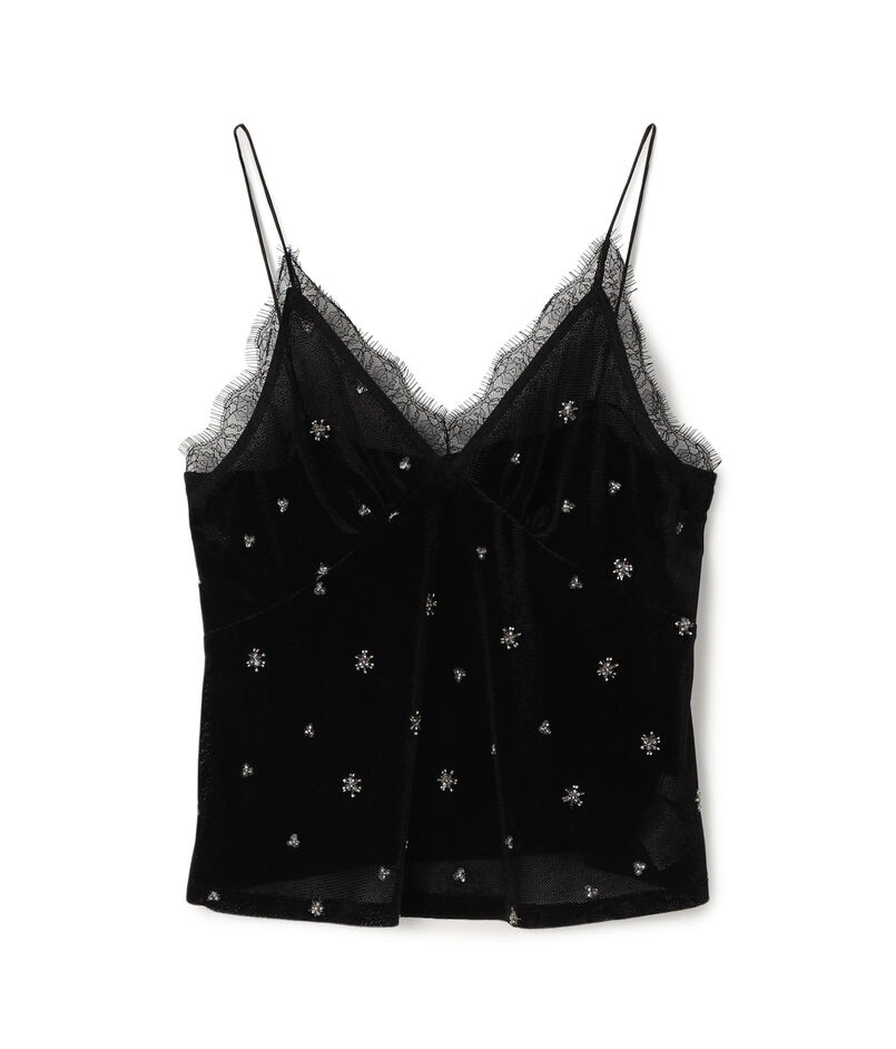 メッシュベロアエンブロイダリー キャミソールブラウス