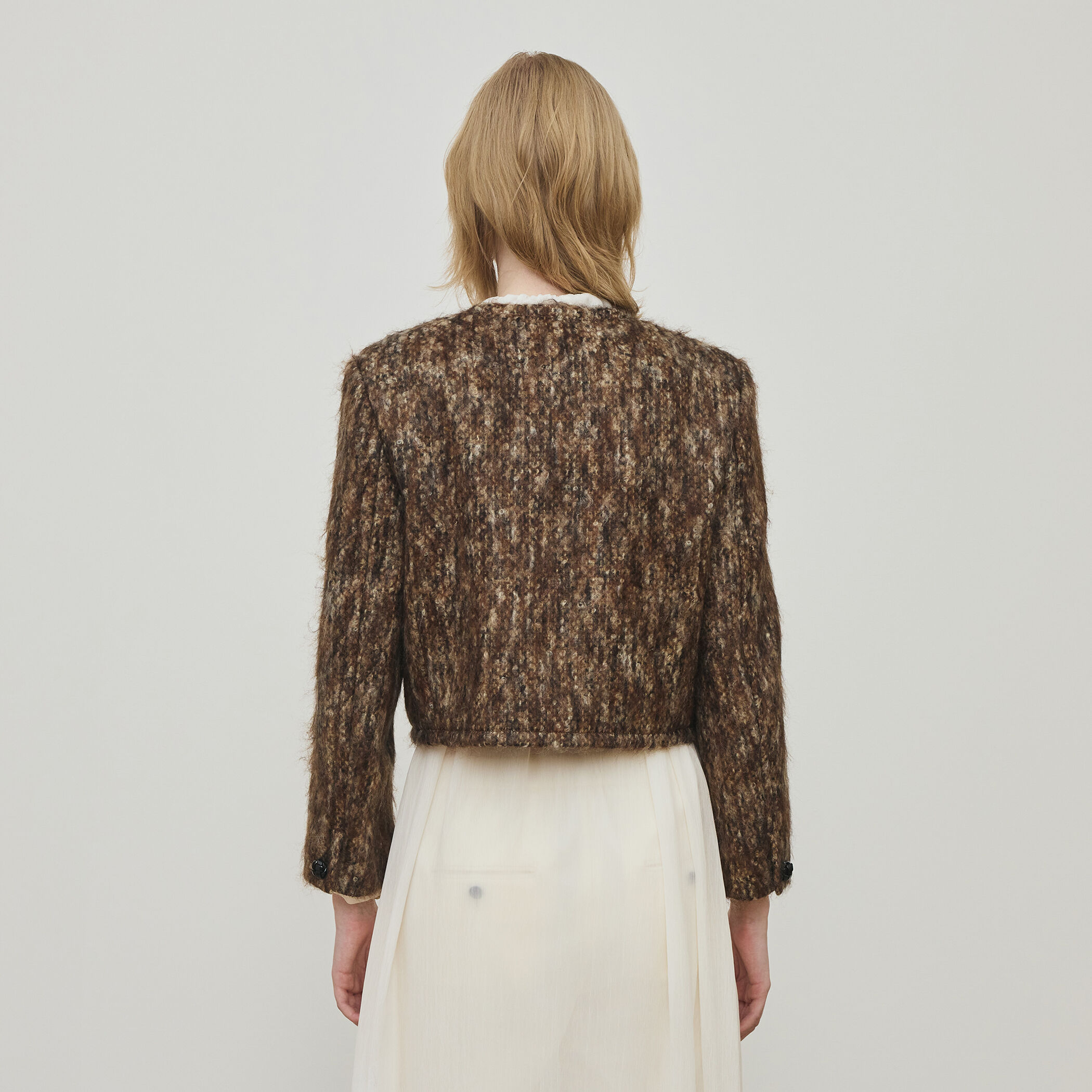 ループヤーンツイード ダブルブレスレッド ノーカラージャケット