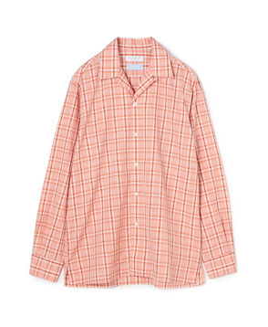 コットンリネン オープンカラーロングスリーブ チェックシャツ ALUMO