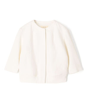 リネンファブリックコンビ ショートニットブラウス