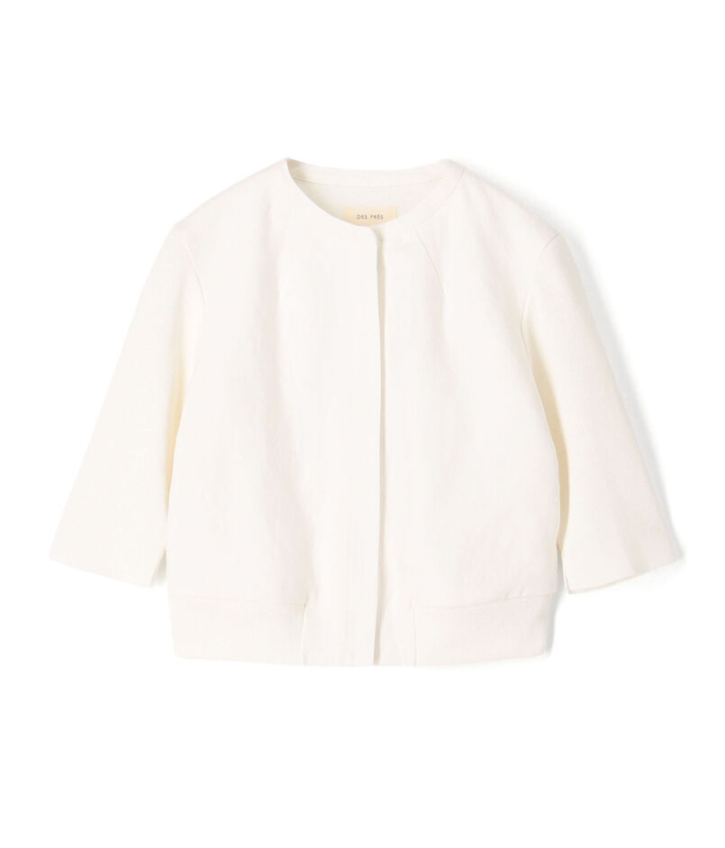 リネンファブリックコンビ ショートニットブラウス