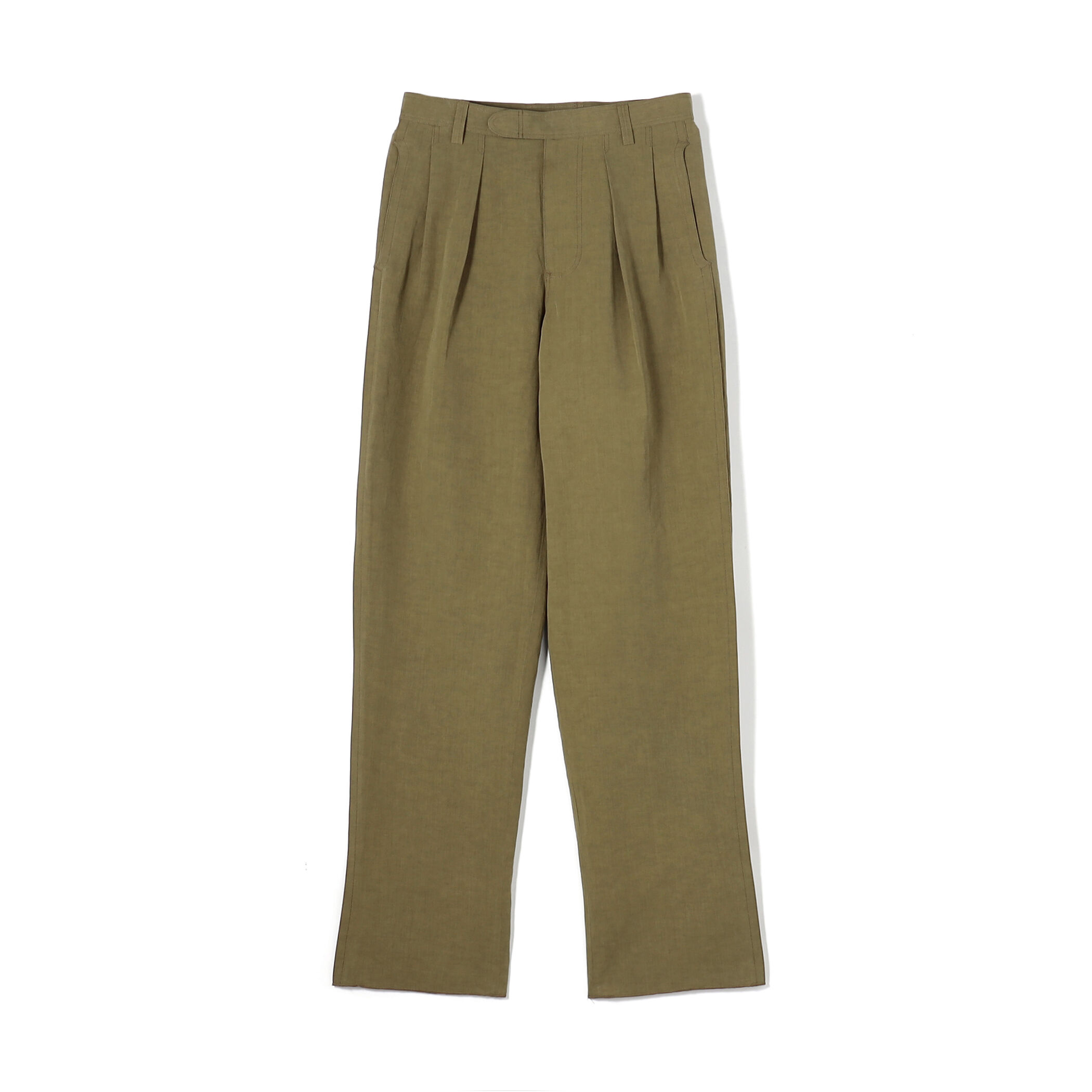 リネンコットン 2タック ペグトップテーパードパンツ