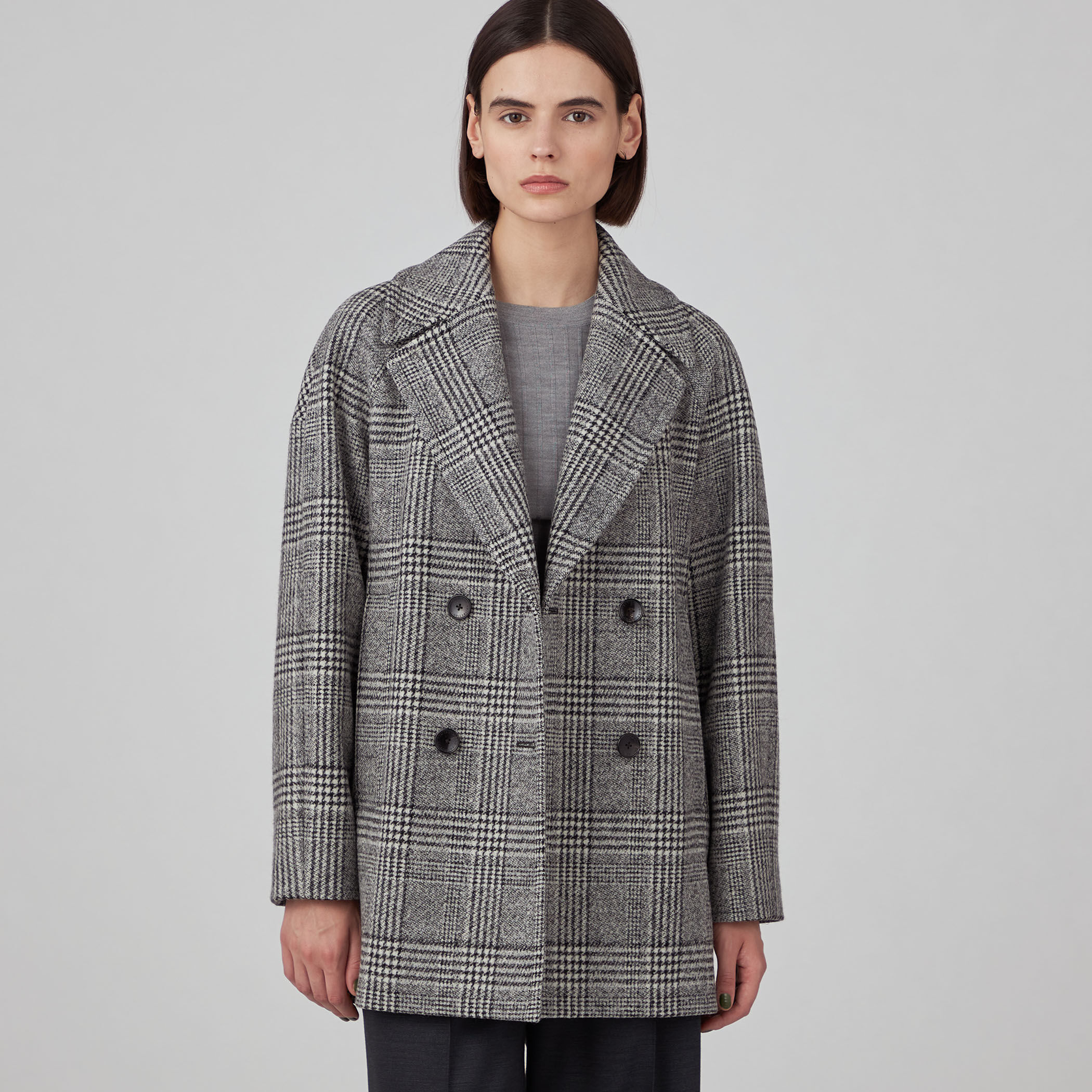 ウールカシミヤグレンチェック ショートコート｜トゥモローランド 公式通販