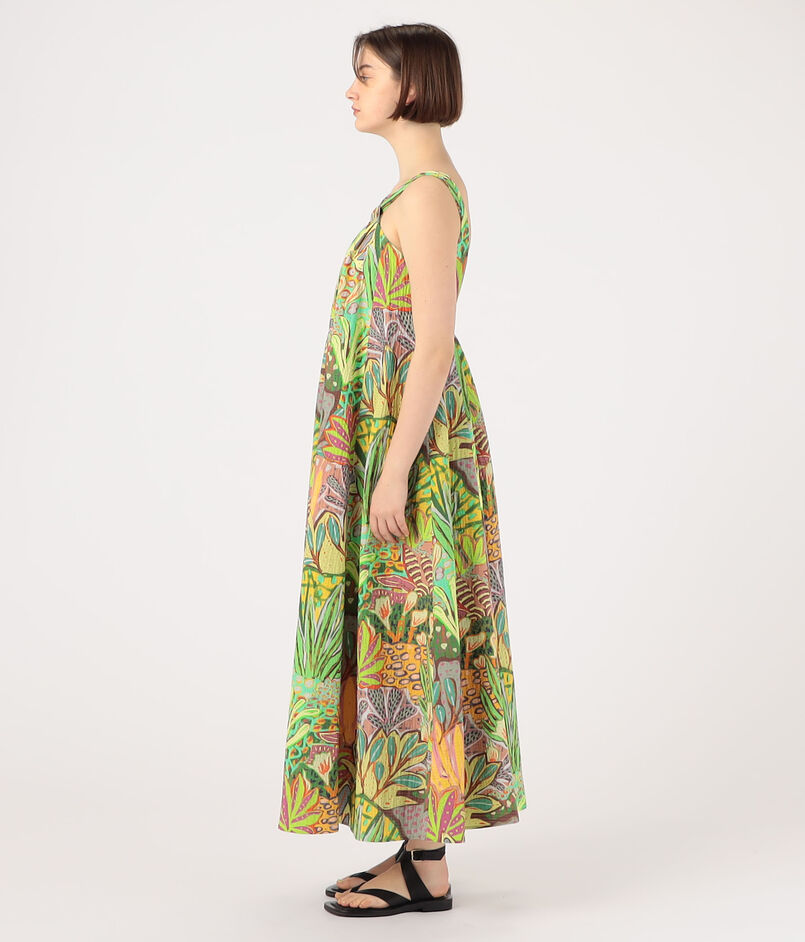 CABaN ガーデンプリント バックオープンロングワンピース  