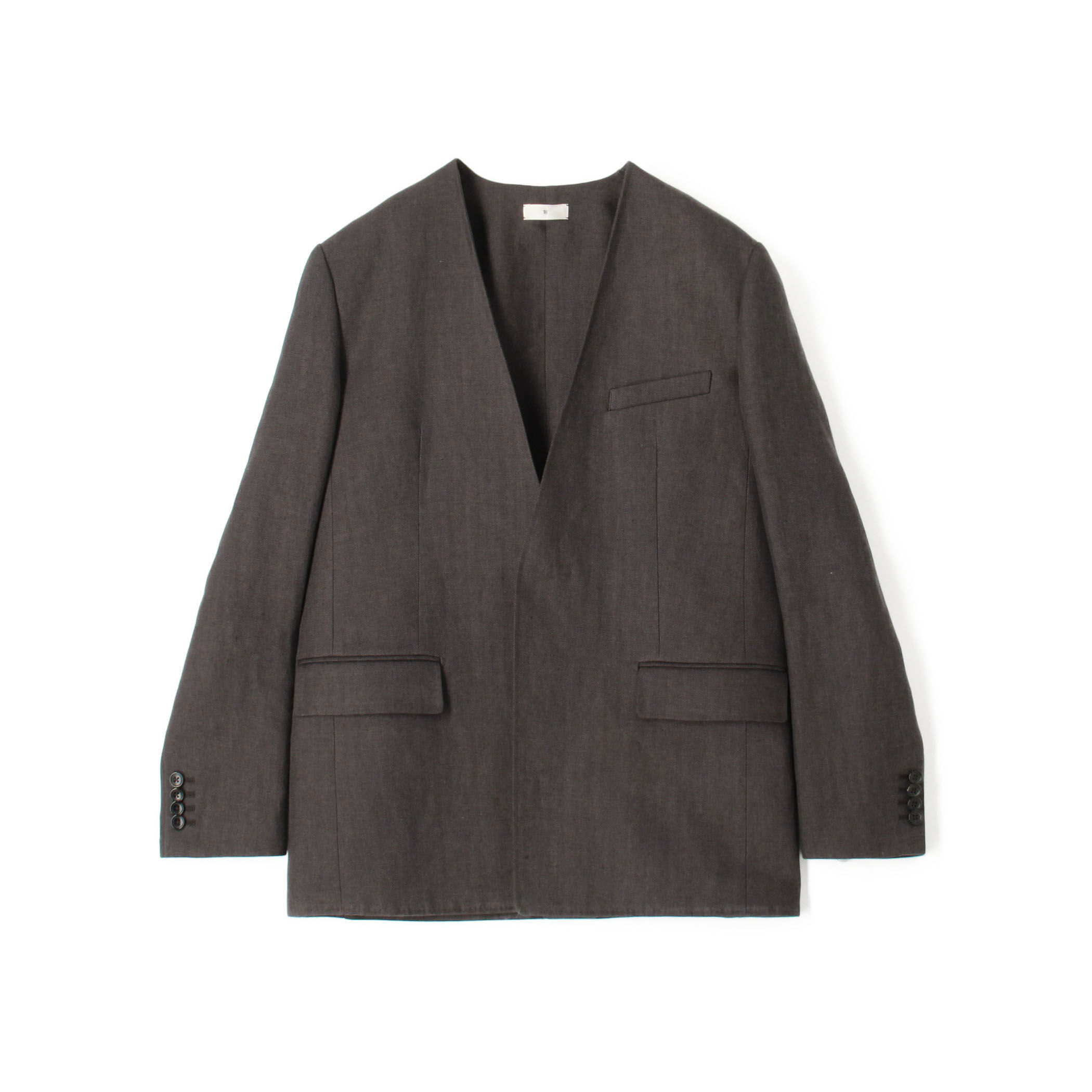 SALUE サルエ ヘリンボーン リネン ノーカラー ジャケット 1 SALUE サルエ ヘリンボーン リネン ノーカラー ジャケット 1